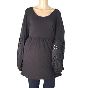 Torrid Cotton Modal Slub Scoop Neck Eyelet Sleeve Inset Babydoll Top